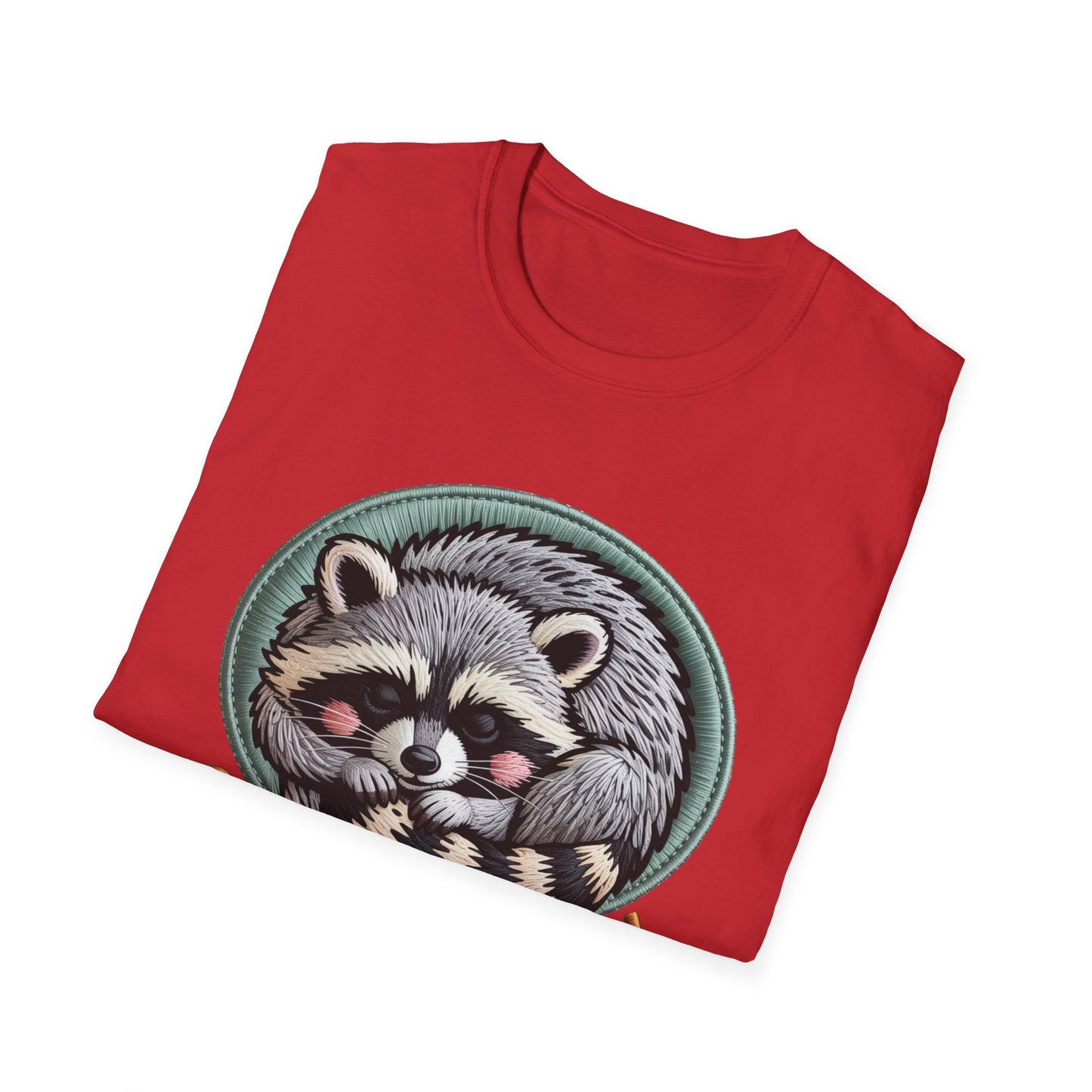 Adorable "Snack Fueled" Raccoon T-Shirt | Cozy Embroidered Look Tee | Ultimate Cute Animal & Snack Lover Gift!