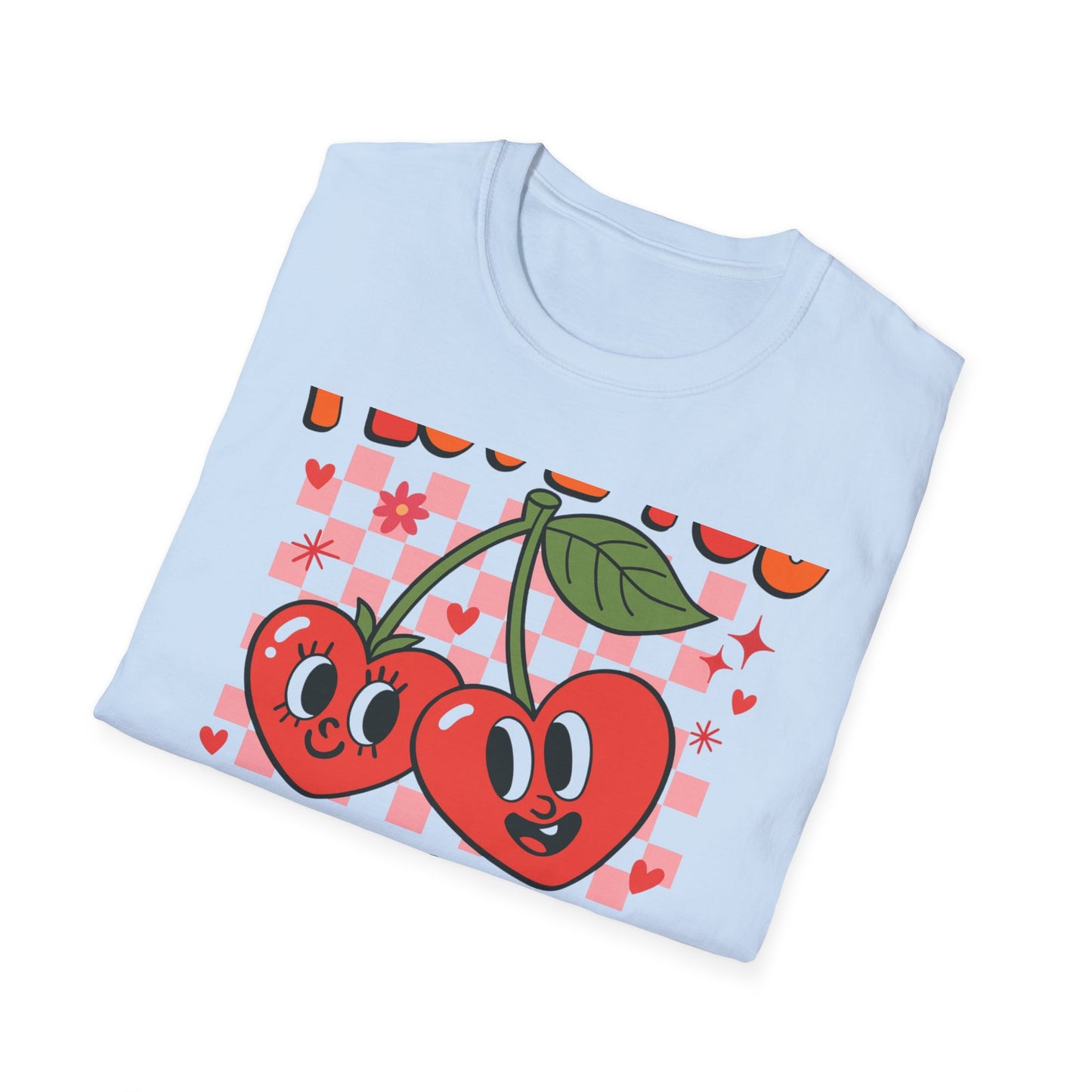 Adorable "I Love You Cherry Much" T-Shirt | Sweet Retro Heart Cherries & Groovy Checkered Love Pun Tee | Perfect Valentine's Day Gift
