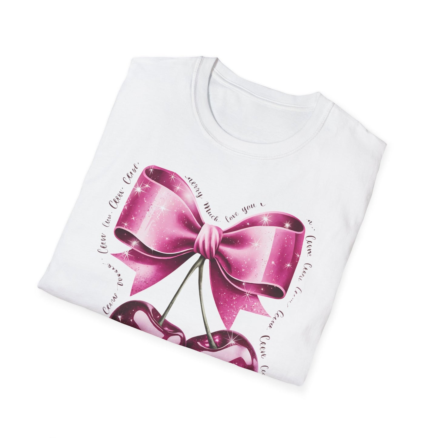 Sparkling Pink Cherry Love T-Shirt - Adorable Bow & Sweet Cherries Romantic Gift Tee for Her
