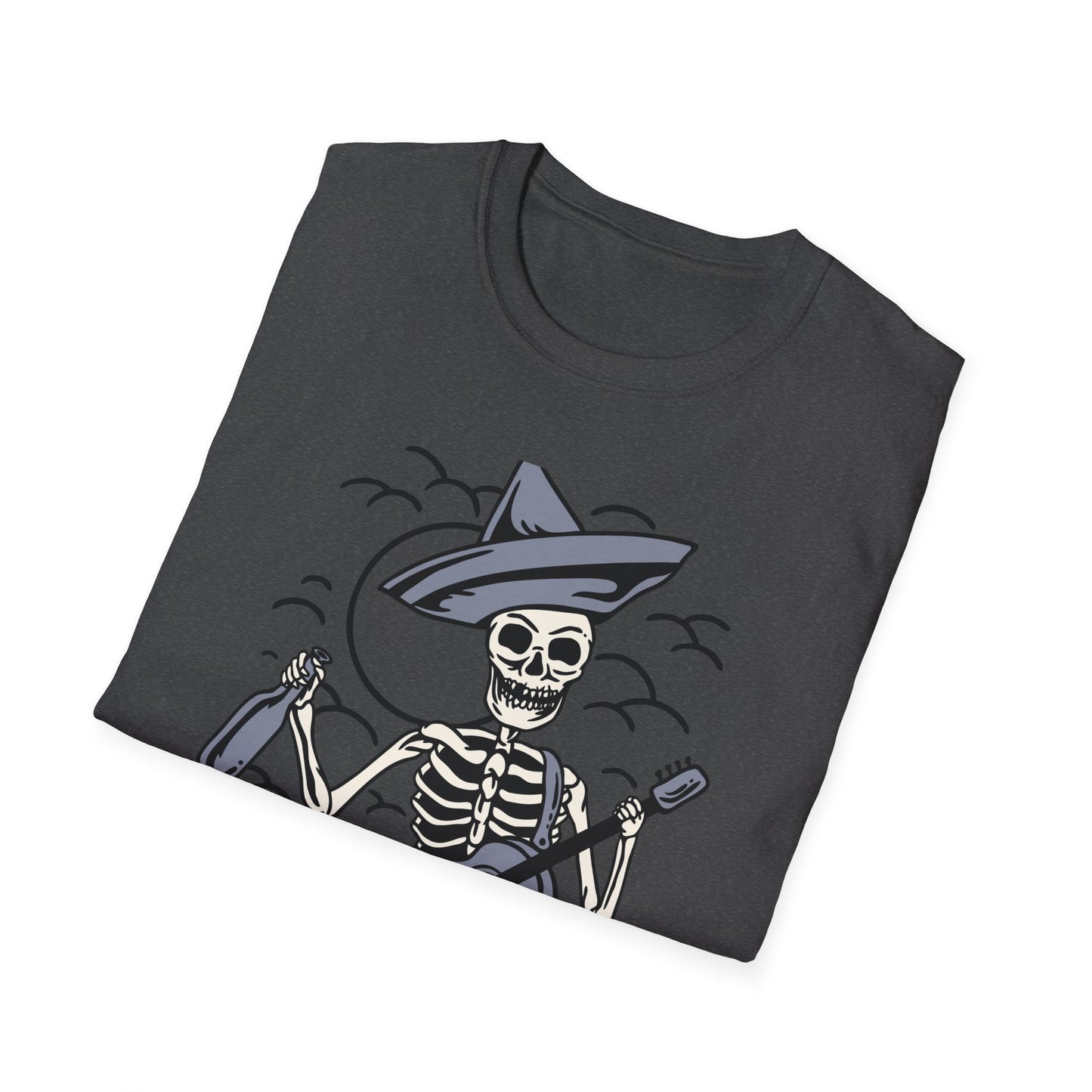 Screaming Skeleton Mariachi Band T-Shirt | Edgy Guitar & Tequila Skull Tee for Music Lovers & Day of the Dead Fans