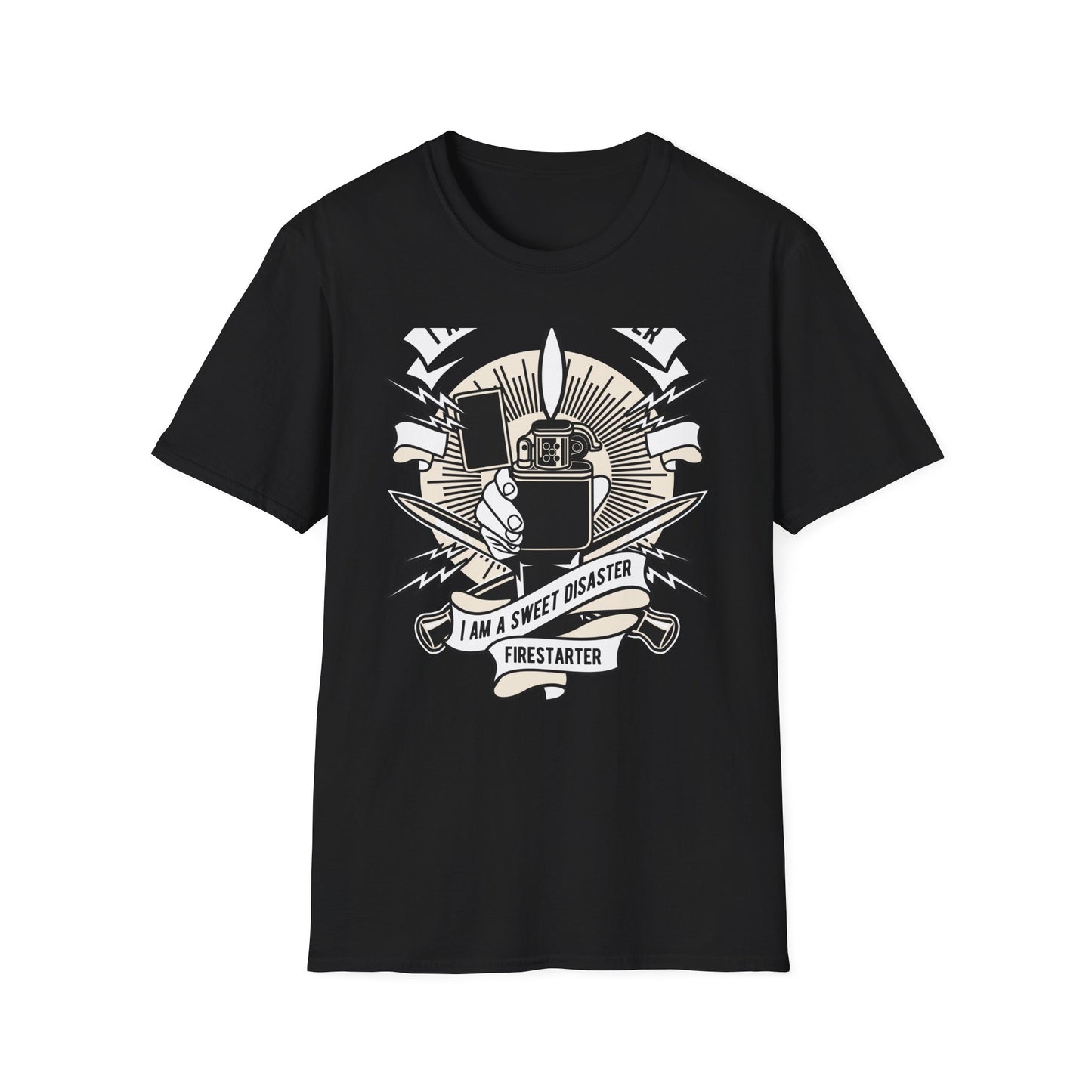 Firestarter Sweet Disaster T-Shirt - Iconic Lighter Flame Graphic Tee for Rebels & Music Lovers
