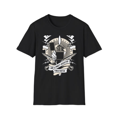 Firestarter Sweet Disaster T-Shirt - Iconic Lighter Flame Graphic Tee for Rebels & Music Lovers