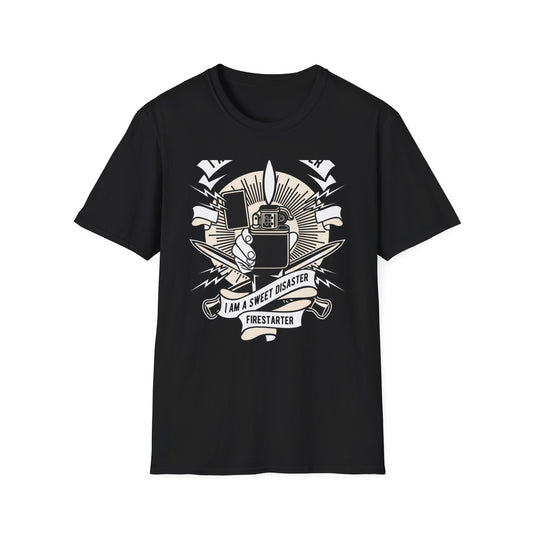 Firestarter Sweet Disaster T-Shirt - Iconic Lighter Flame Graphic Tee for Rebels & Music Lovers