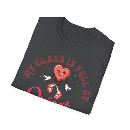 Adorable 'My Class is Full of Sweethearts' Teacher T-Shirt - Retro Valentine's Day Educator Gift - Cute Winking Heart Tee