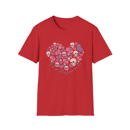 Captivating Goth Skulls & Roses Heart T-Shirt | Edgy 'Love You Till My Lungs Give Out' Tee | Unique Dark Romance Apparel Gift