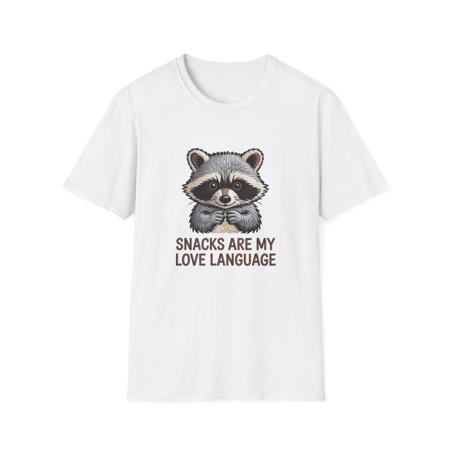 Adorable Raccoon "Snacks Are My Love Language" T-Shirt | Funny Foodie Animal Lover Tee | Ultimate Gift for Snack Enthusiasts