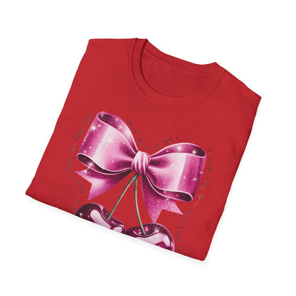 Sparkling Pink Cherry Love T-Shirt - Adorable Bow & Sweet Cherries Romantic Gift Tee for Her