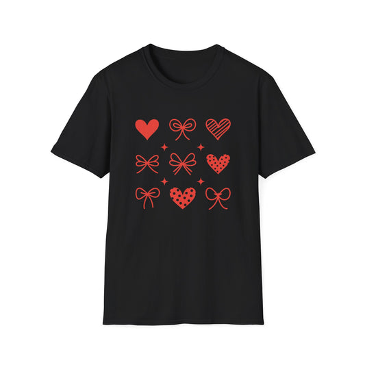 Adorable Valentine's Day Hearts & Bows T-Shirt | Sweet Romantic Love Graphic Tee for Women, Girls & Teens