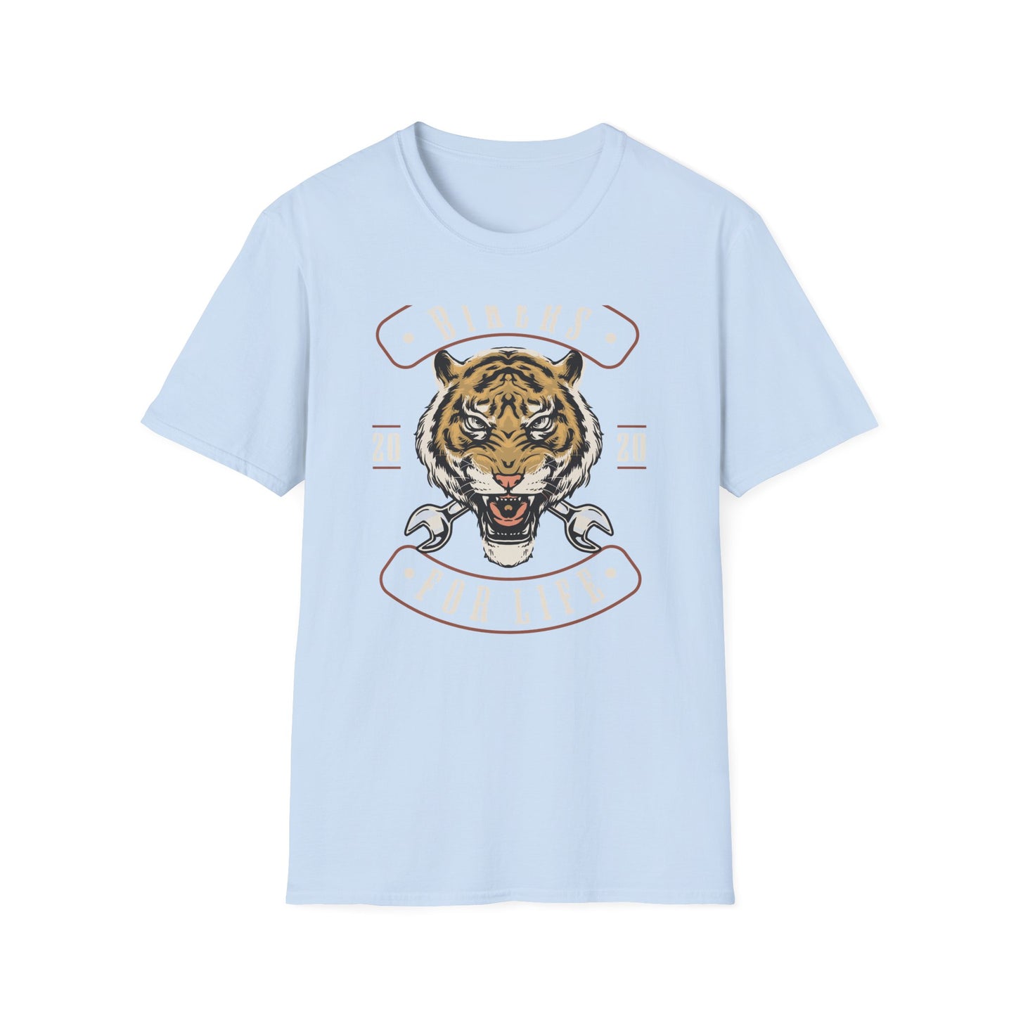 Epic Roaring Tiger Biker T-Shirt - Motorcycle Mechanic Wrench Tee - "Bikers For Life" Vintage Design Gift