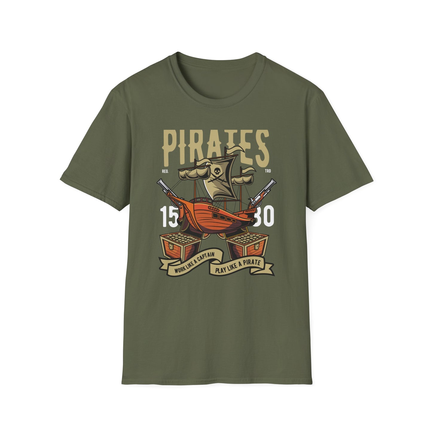 Bold Pirate Ship & Treasure T-Shirt | Work Like A Captain Play Like A Pirate Tee | Epic Adventure Lover Gift