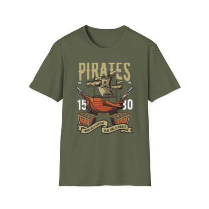 Bold Pirate Ship & Treasure T-Shirt | Work Like A Captain Play Like A Pirate Tee | Epic Adventure Lover Gift
