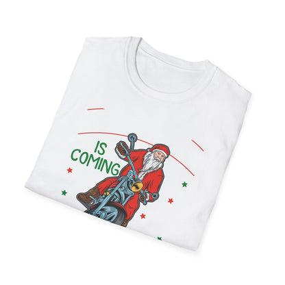 Epic Santa Biker T-Shirt - Cool Christmas Motorcycle Tee | Funny Holiday Rider Apparel Gift for Men & Women | 'Santa Is Coming To Town'