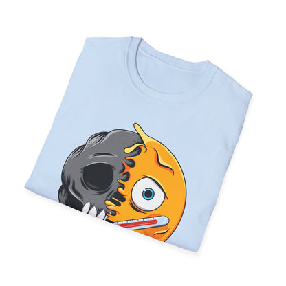 Epic Melting Skull Sick Emoji T-Shirt | Unique Duality Design for Edgy Statement Style & Dark Humor
