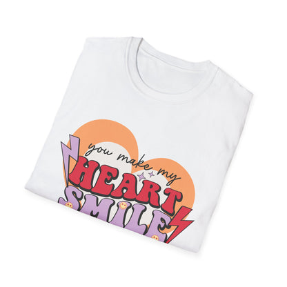 Trendy Groovy 'You Make My Heart Smile' Retro T-Shirt | Charming Aesthetic Love & Happy Face Valentine's Gift Tee