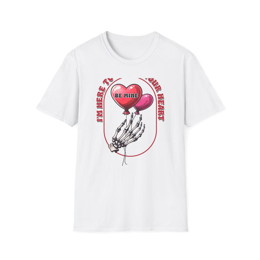 Edgy 'Steal Your Heart' T-Shirt | Skeleton Hand & Heart Balloons | Unique Valentine's Day Love Tee for Couples