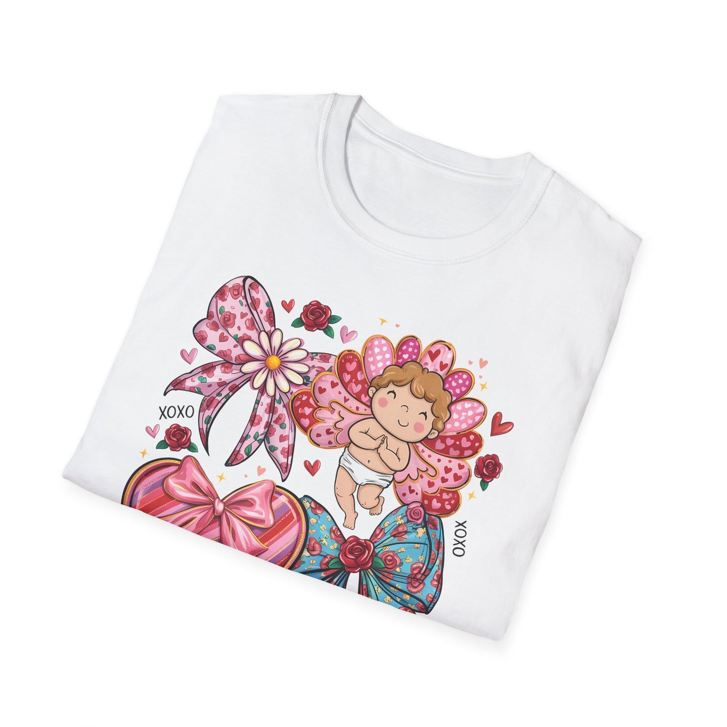 Adorable Valentine's Cupid & Love Heart T-Shirt - Sweet Roses & Bows Tee for Her | Perfect Romantic Gift