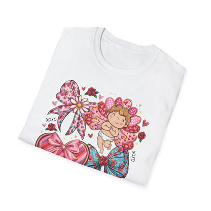 Adorable Valentine's Cupid & Love Heart T-Shirt - Sweet Roses & Bows Tee for Her | Perfect Romantic Gift