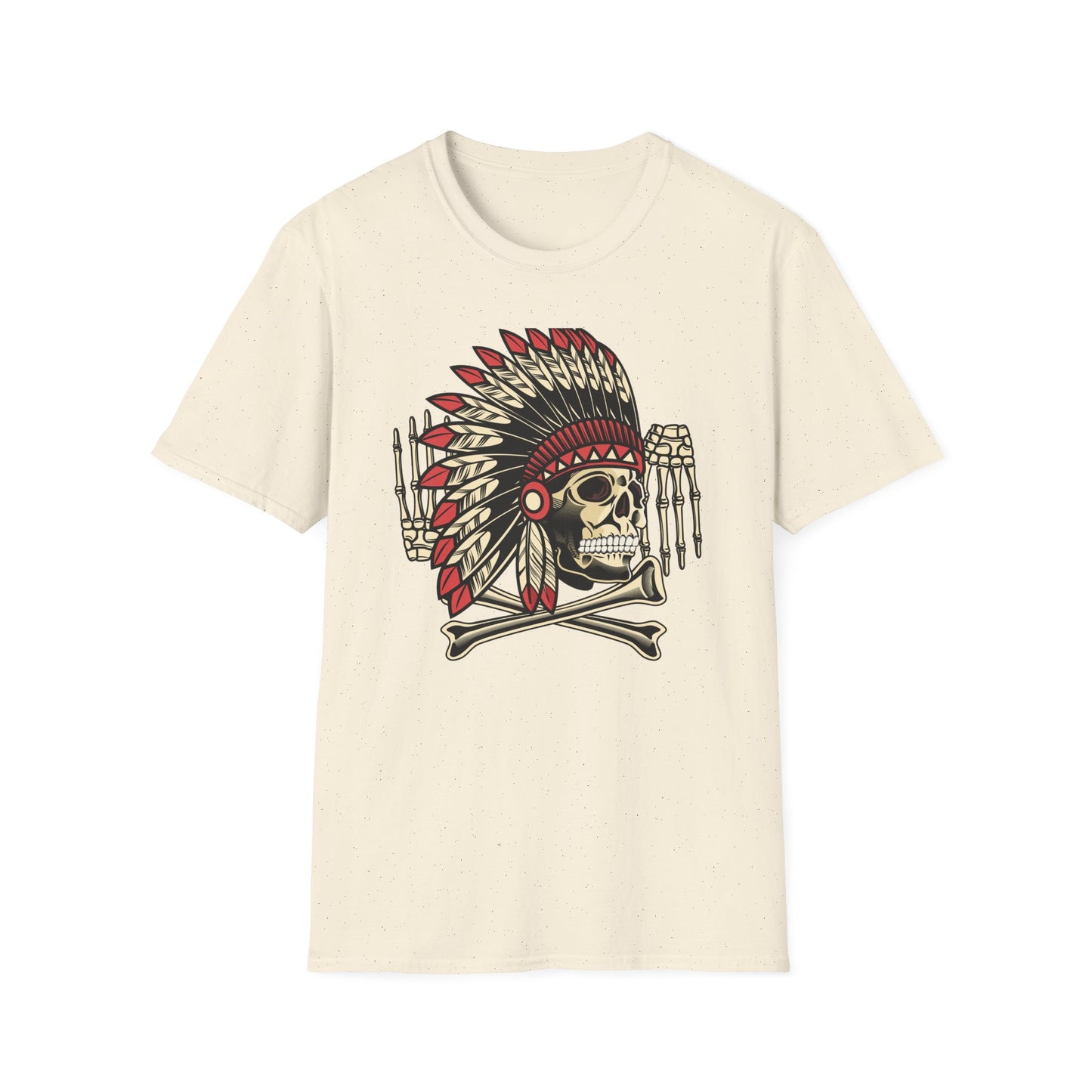 Striking Native Chief Skull Headdress T-Shirt - Unique Gothic Biker Tattoo Art Apparel for Rebel Souls