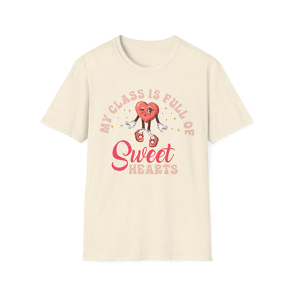 Adorable 'My Class is Full of Sweethearts' Teacher T-Shirt - Retro Valentine's Day Educator Gift - Cute Winking Heart Tee