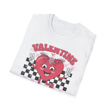 Groovy Valentine Vibes T-Shirt | Adorable Retro Heart Peace Sign Tee with Flower Crown for Valentine's Day