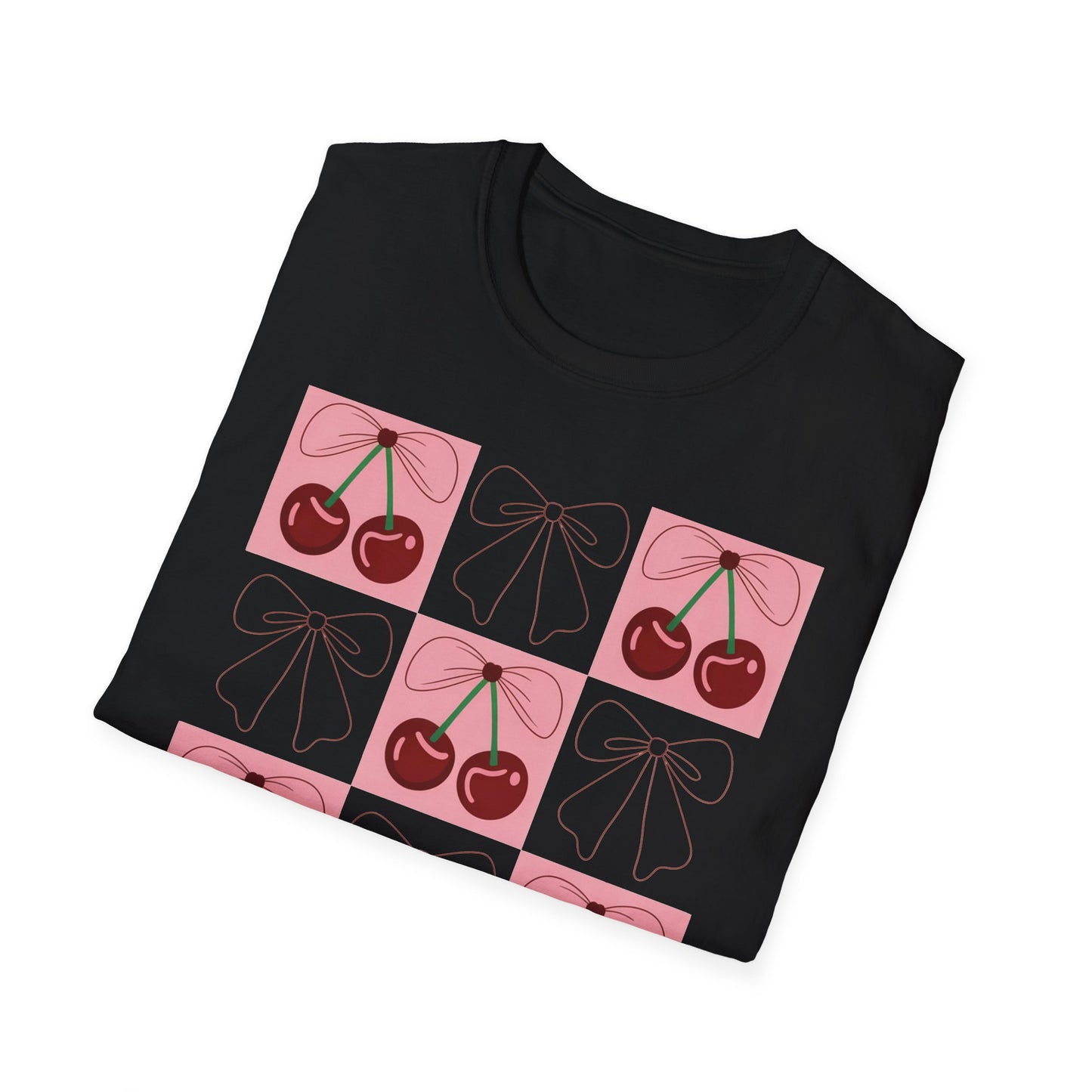 Charming Coquette Cherry Bow T-Shirt | Sweet Pink Aesthetic & Trendy Fruit Pattern Tee for Women