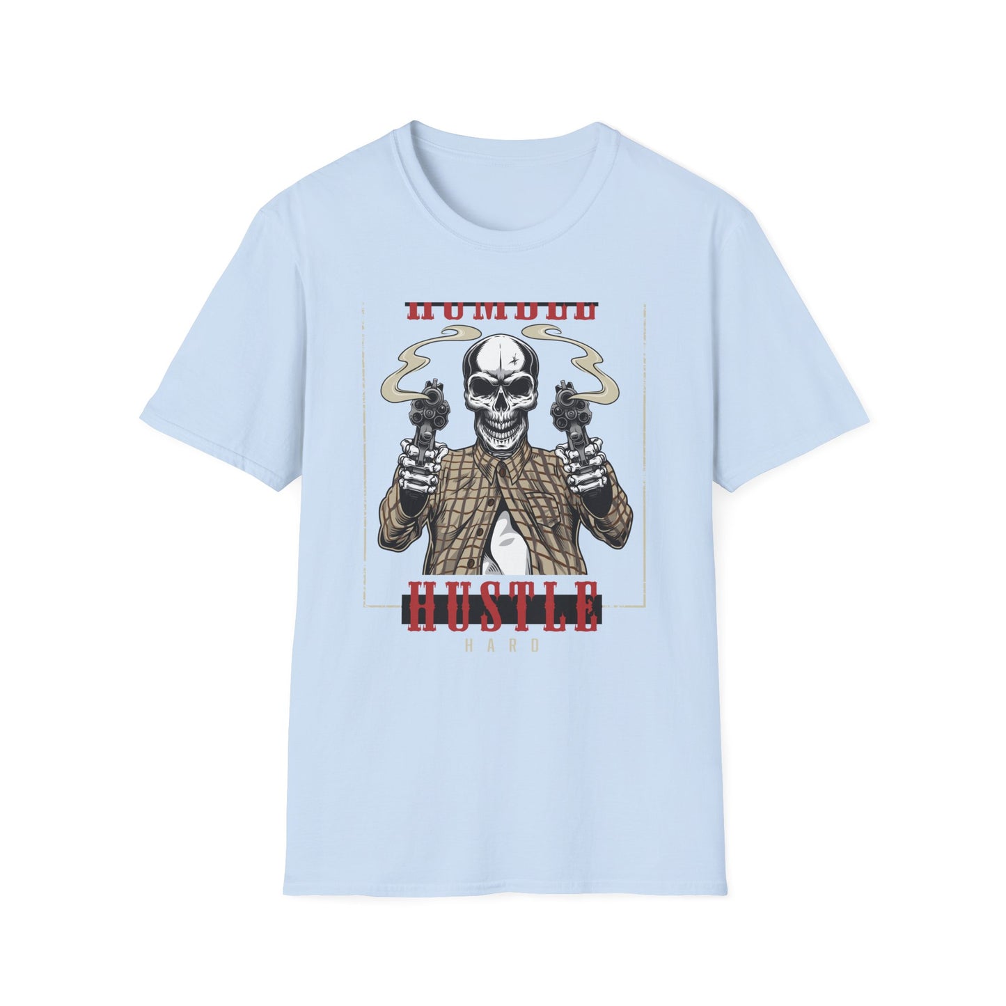 Stay Humble Hustle Hard Skull T-Shirt - Edgy Revolver Streetwear Tee for Men - Bold Urban Motivational Apparel
