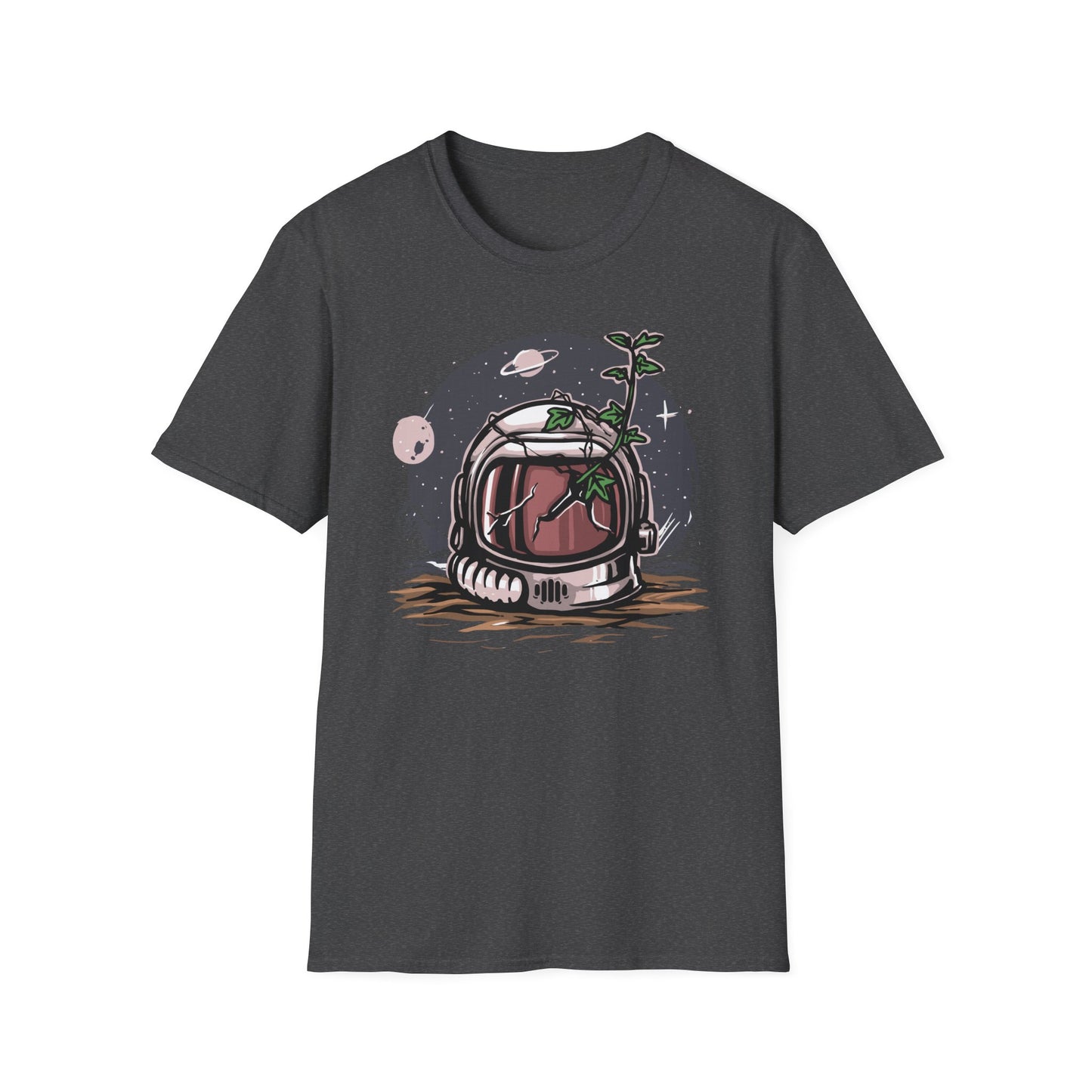 Resilient Space Bloom Astronaut Helmet T-Shirt | Unique Cosmic Growth Graphic Tee for Nature & Sci-Fi Lovers
