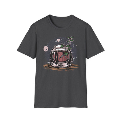 Resilient Space Bloom Astronaut Helmet T-Shirt | Unique Cosmic Growth Graphic Tee for Nature & Sci-Fi Lovers