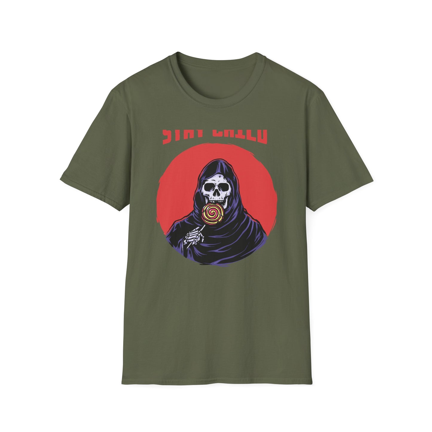 Stay Child Grim Reaper Lollipop T-Shirt - Edgy Skeleton & Candy Tee for Dark Humor Fans | Awesome Unique Graphic Apparel