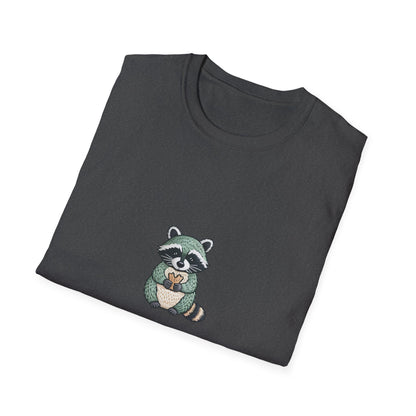 Irresistible Snack Dependent Raccoon T-Shirt - Hilarious Foodie Animal Tee for Ultimate Comfort & Style