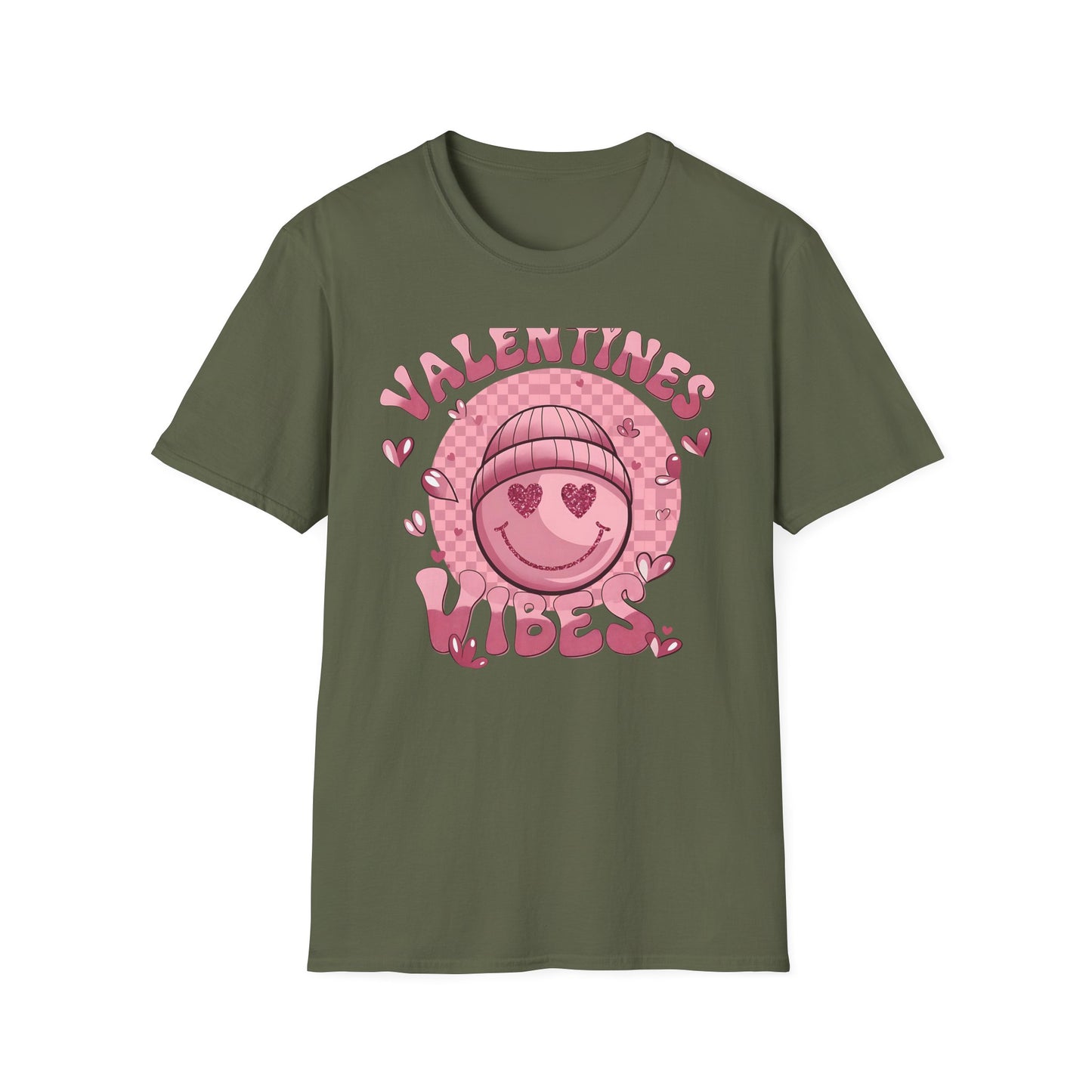 Sparkly Heart Eyes Smiley Valentines Vibes T-Shirt | Trendy Groovy Pink Love Tee for Her