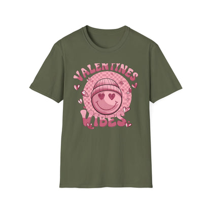 Sparkly Heart Eyes Smiley Valentines Vibes T-Shirt | Trendy Groovy Pink Love Tee for Her