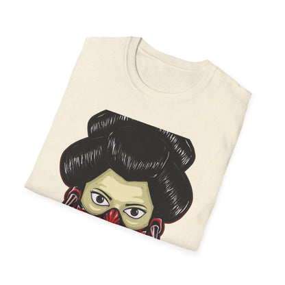 Fierce Hannya Mask T-Shirt | Striking Japanese Oni Demon Warrior Tee with Blade | Bold Traditional Art Statement Shirt