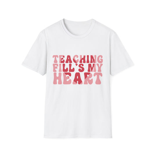 Inspiring Teacher T-Shirt: 'Teaching Fill's My Heart' Groovy Retro Educator Appreciation Tee - Perfect Gift!