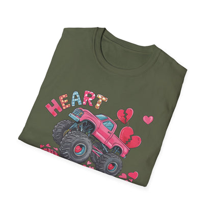 Bold Heart Crusher Monster Truck T-Shirt | Sassy Anti-Valentine's Day Tee | Funny Broken Heart Love Graphic Apparel