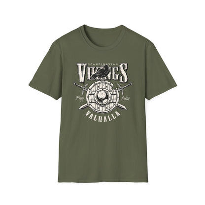 Epic Norse Viking Valhalla T-Shirt with Odin's Raven & Shield | Powerful Scandinavian Mythology Tee