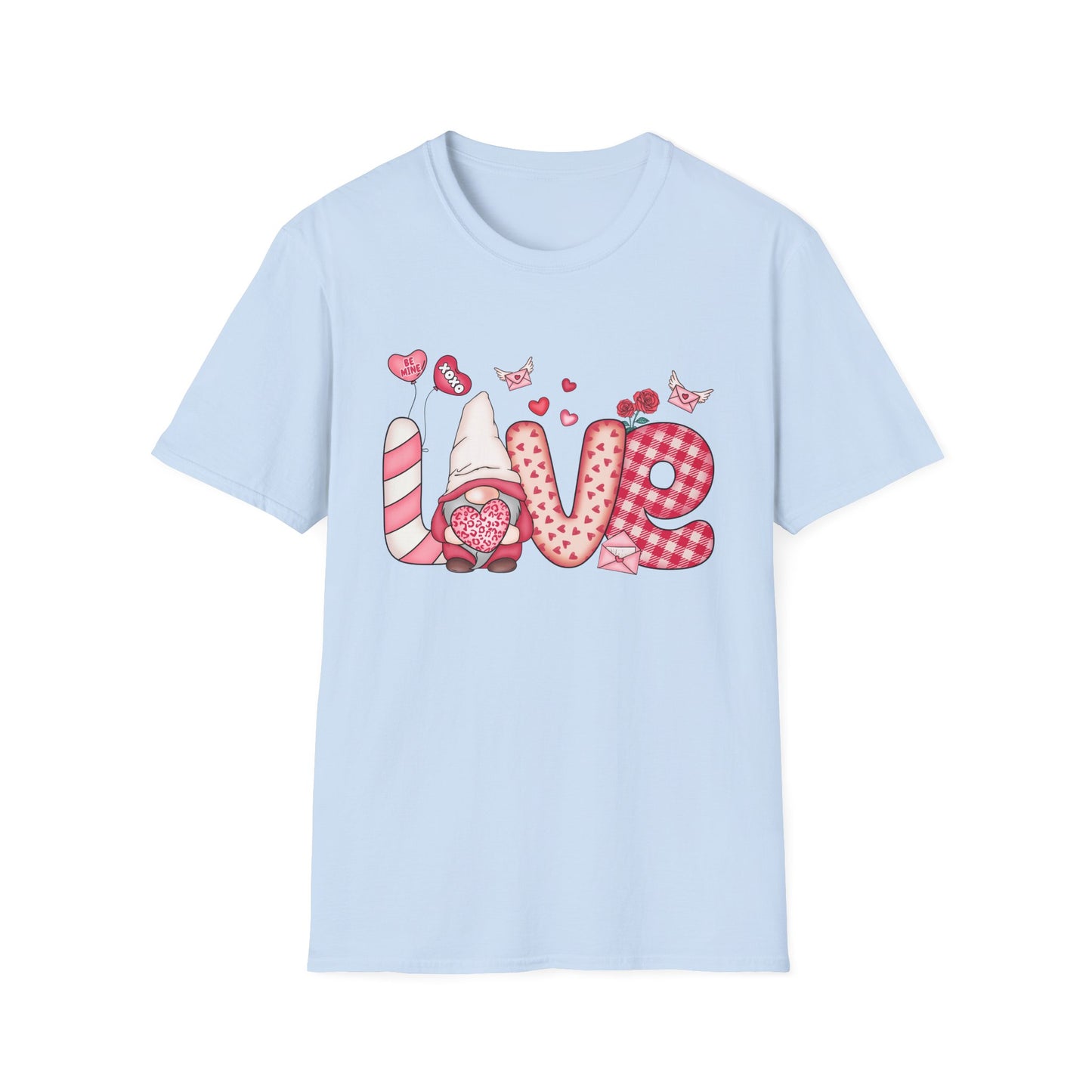 Charming Valentine's LOVE Gnome T-Shirt - Adorable Heart & Rose Tee for Her, Perfect Romantic Gift Idea