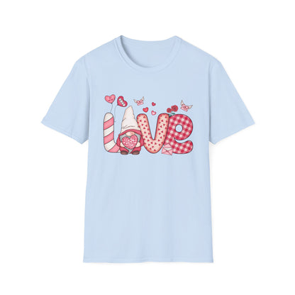 Charming Valentine's LOVE Gnome T-Shirt - Adorable Heart & Rose Tee for Her, Perfect Romantic Gift Idea