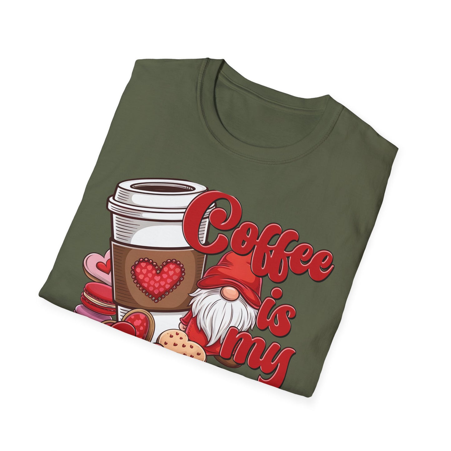 Coffee Is My Valentine Gnome T-Shirt | Charming Heart Coffee Lover Tee | Funny Anti-Valentine's Day Gift for Singles & Sweet Tooths