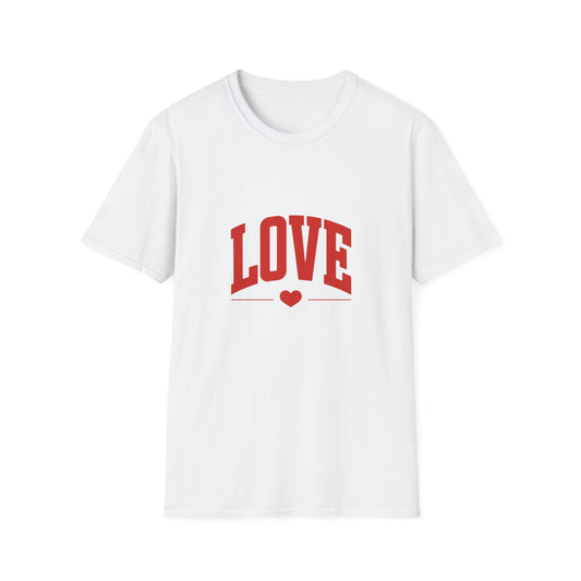 Bold Red LOVE Heart T-Shirt | Expressive Arched Graphic Tee | Stylish & Heartfelt Valentine's Day, Anniversary, Everyday Wear Gift