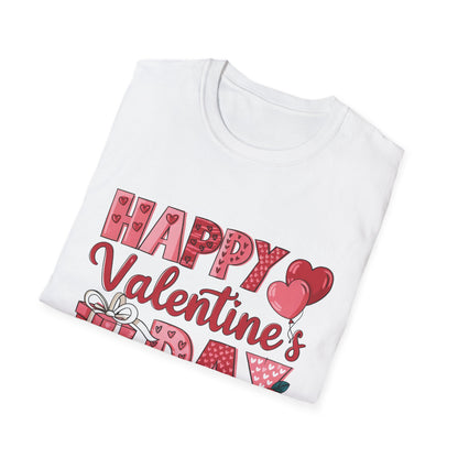 Charming Happy Valentine's Day T-Shirt | Sweet Hearts, Balloons & Rose Tee | Perfect Romantic Gift for Her