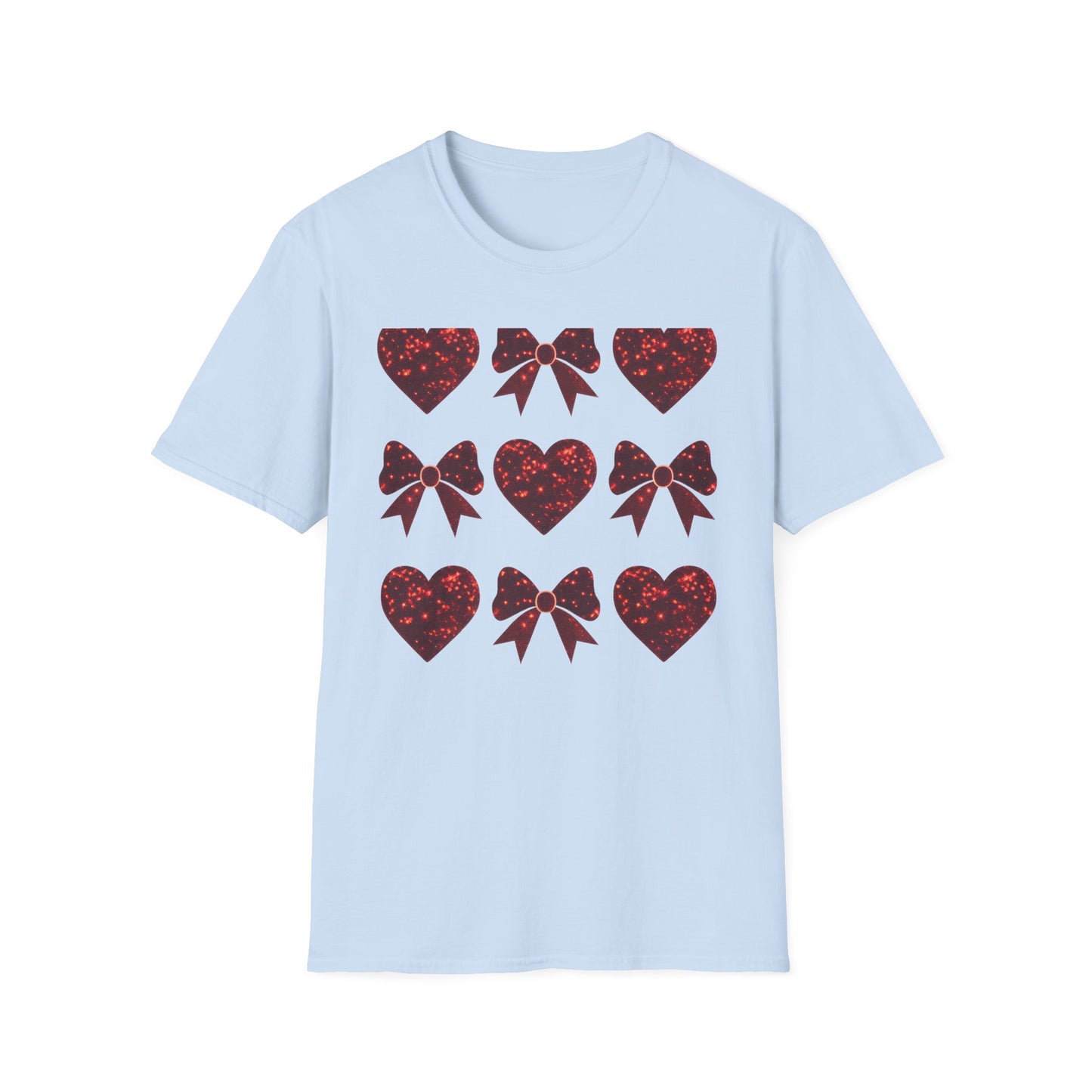 Dazzling Sparkle Hearts & Bows T-Shirt | Chic Glitter Love Tee for Women | Radiant Valentine's Day Gift