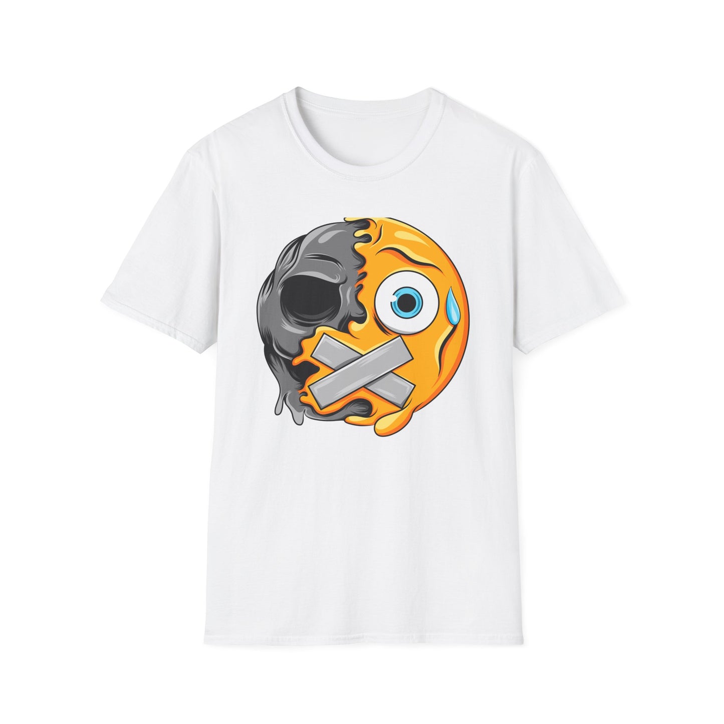 Edgy Melting Skull Emoji T-Shirt | Unique Duct Tape Silent Scream Tee | Bold Expression Wear | Trendy Grunge Aesthetic