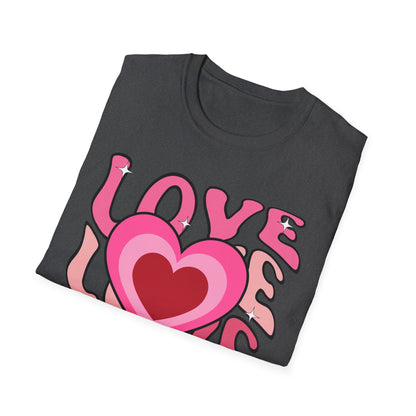 Groovy Pink Love Heart T-Shirt | Retro Y2K Sparkle Tee | Adorable Valentine's Day Gift for Her & Him