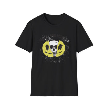 Bold Fake It And Make It Skull Smiley T-Shirt | Edgy Motivational Grunge Tee | Standout Statement Apparel
