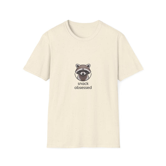 Snack Obsessed Raccoon T-Shirt - Adorable Embroidered Look Tee for Foodie Animal Lovers | Funny Wildlife Fan Gift