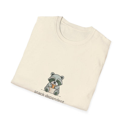 Snack Dependent Raccoon T-Shirt | Adorable Funny Foodie Animal Lover Tee | Cozy & Unique Gift Idea