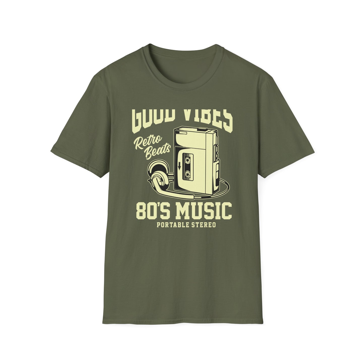 Awesome Retro 80s Music Good Vibes T-Shirt - Vintage Cassette Player & Headphones Tee | Nostalgic Portable Stereo Gift