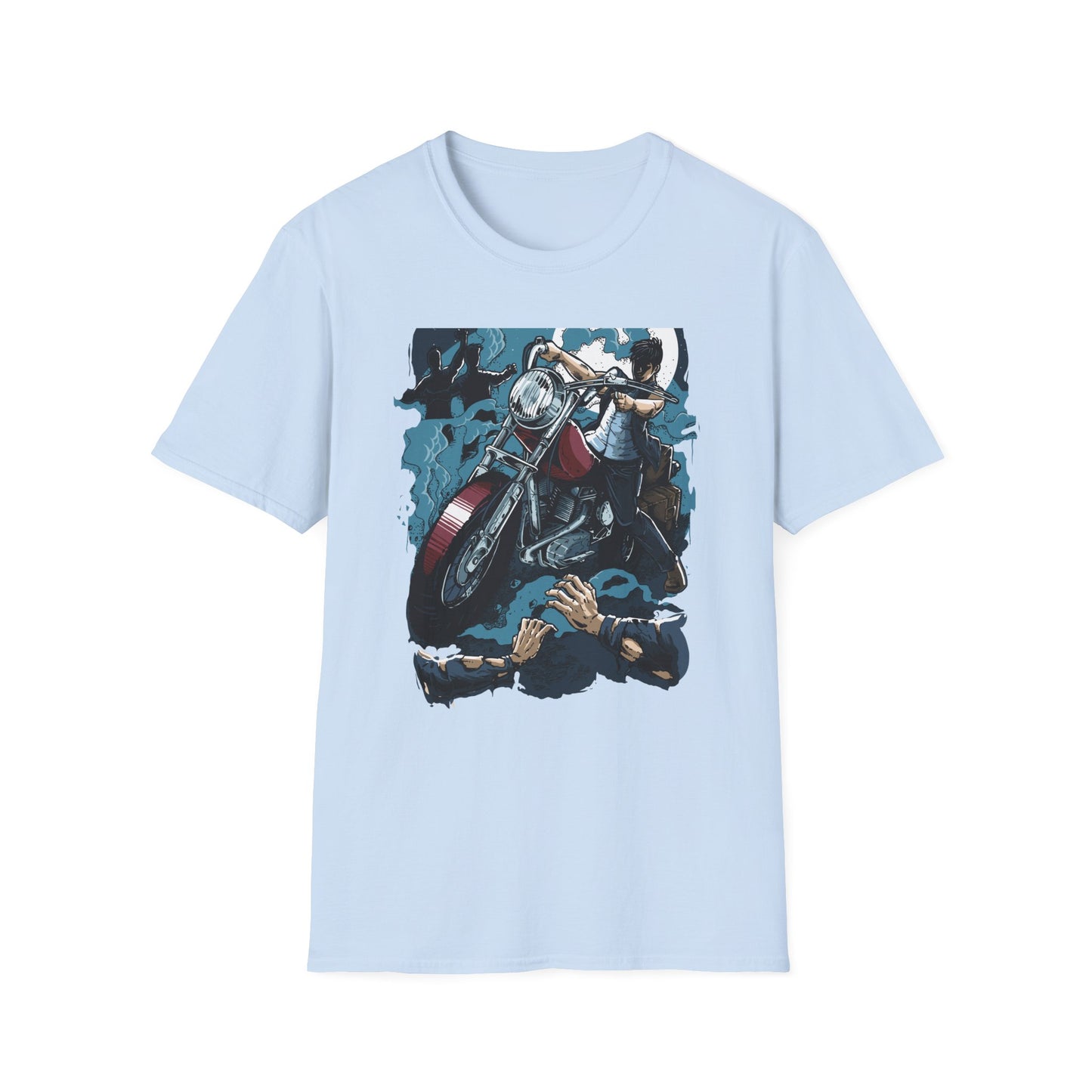 Epic Zombie Apocalypse Hunter T-Shirt - Fearless Biker Survival Horror Tee for Gamers & Fans - Thrilling Crossbow Rider Design