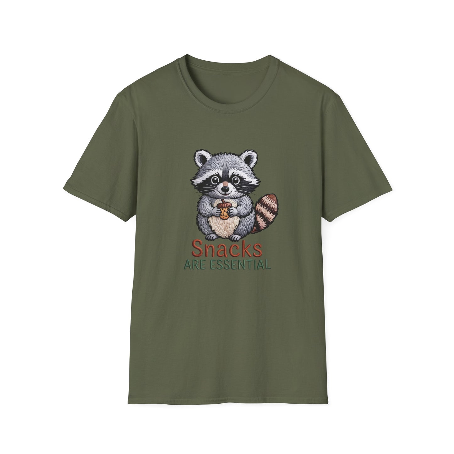 Hilarious "Snacks Are Essential" Raccoon T-Shirt | Adorable Animal Lover Tee | Ultimate Comfort & Style